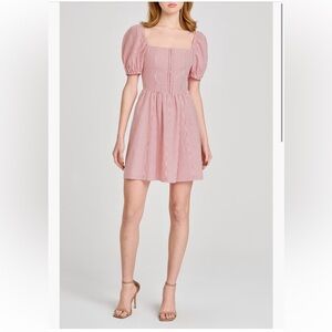 WAYF Leonie Print Puff Sleeve Linen Blend Minidress